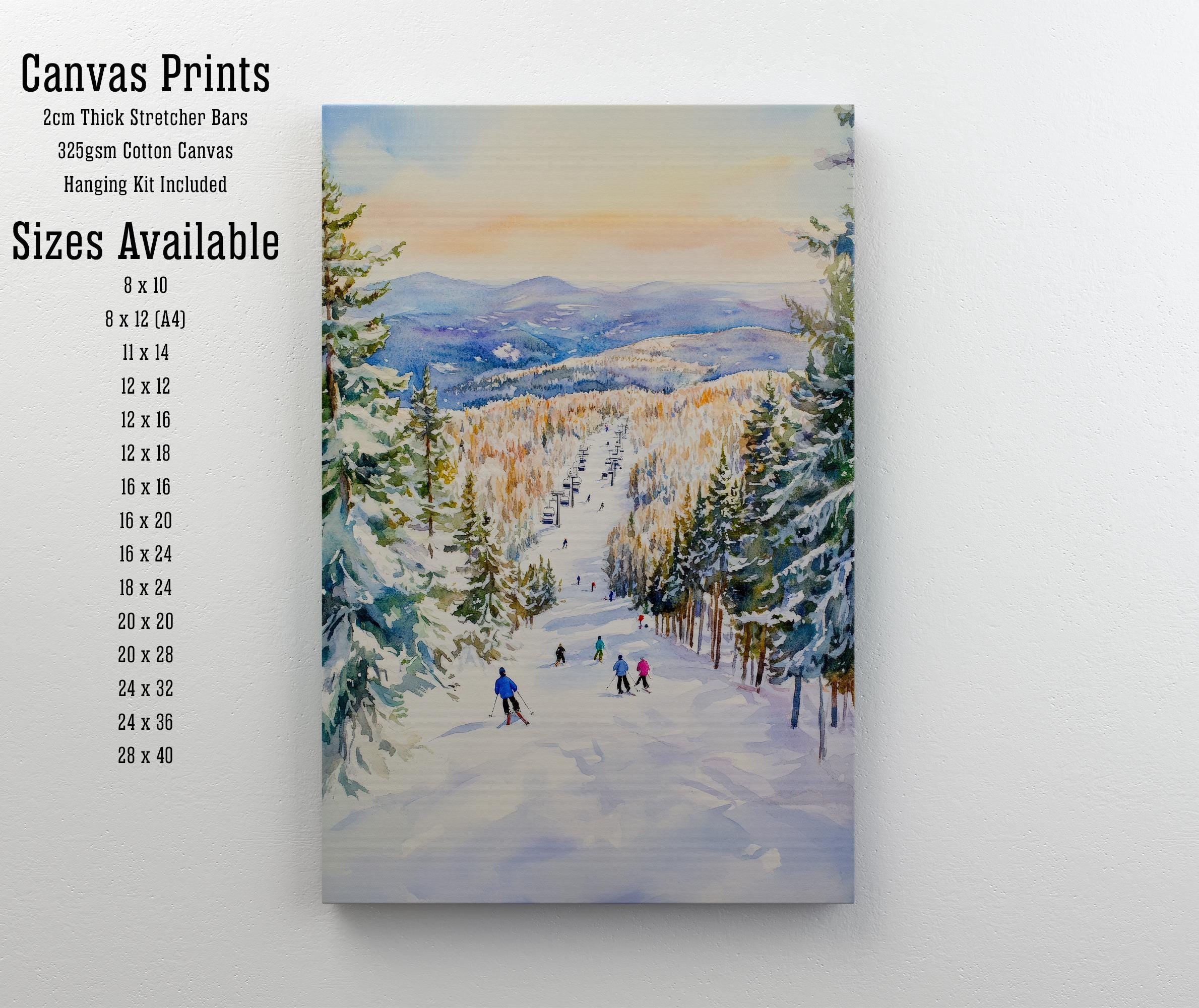 Sunday River Maine Watercolor Painting Poster USA Wall Art Mountain Landscape Print Gift for American Travel Lovers and Fans of Scenic