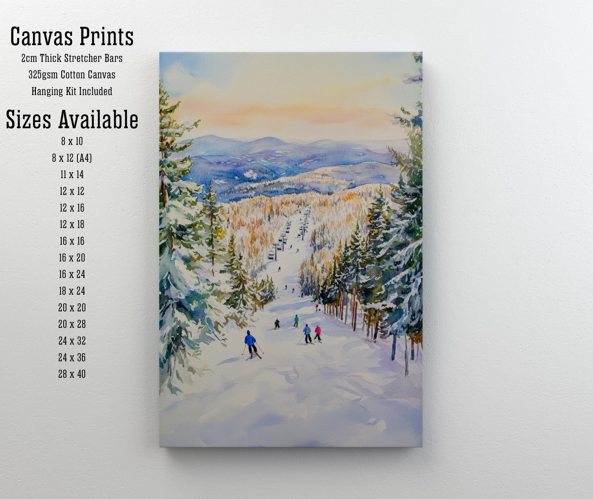 Sunday River Maine Watercolor Painting Poster USA Wall Art Mountain Landscape Print Gift for American Travel Lovers and Fans of Scenic