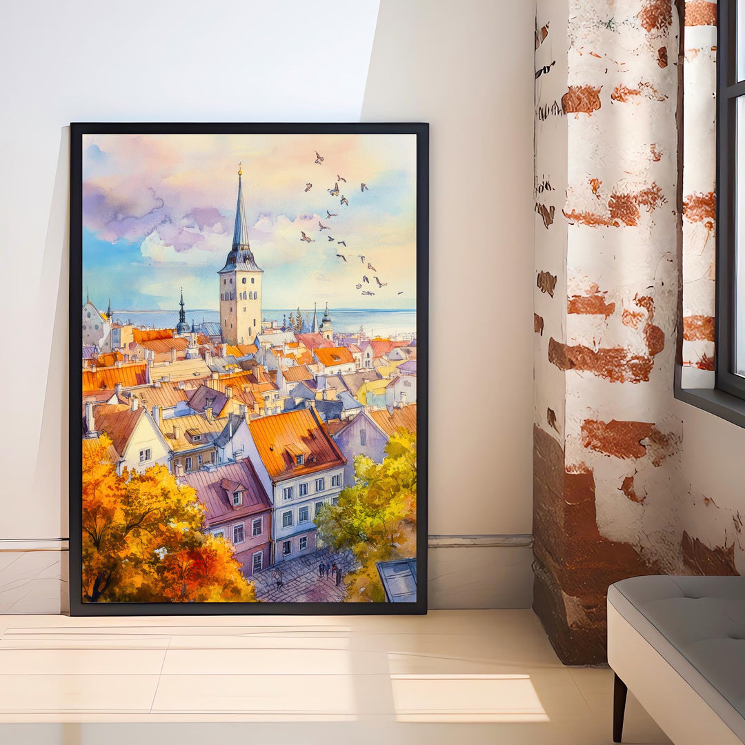 Tallinn Estonia Watercolor Painting Poster Wall Art Historic City Landscape Print Gift for Europe Travel Lovers and Fans of Scenic Baltic