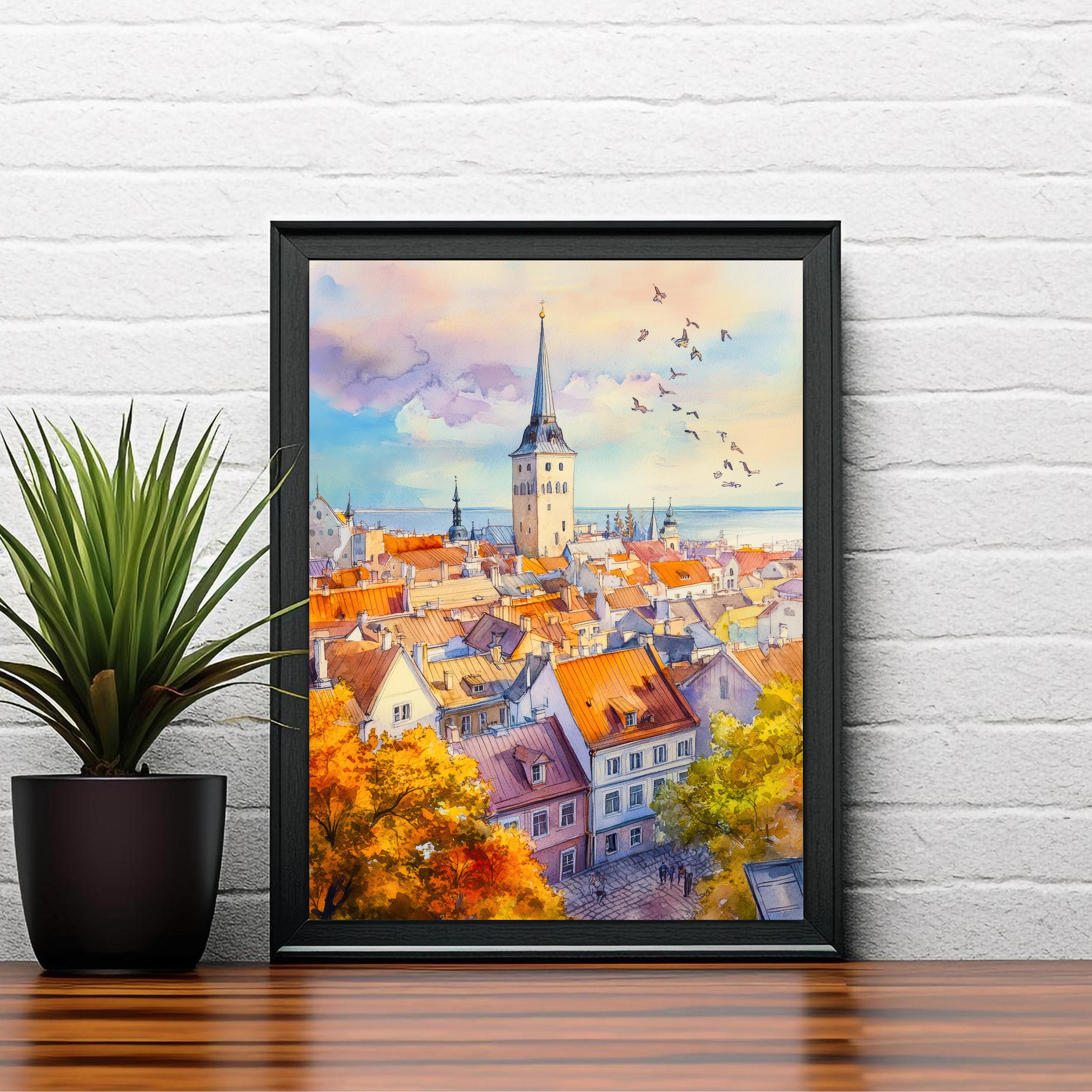 Tallinn Estonia Watercolor Painting Poster Wall Art Historic City Landscape Print Gift for Europe Travel Lovers and Fans of Scenic Baltic