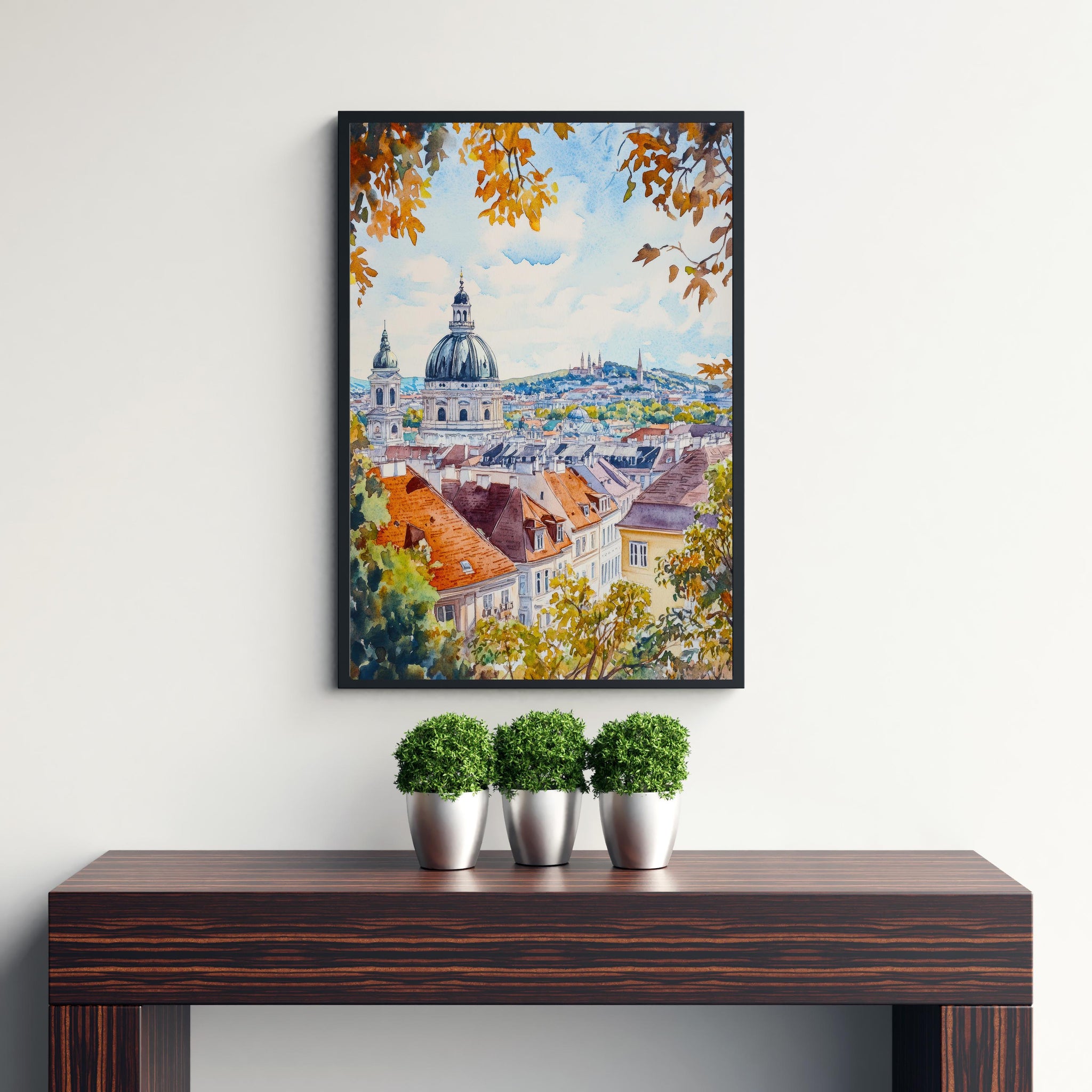 Vienna Watercolor Painting Poster Austria Wall Art Historic City Landscape Print Gift for Europe Travel Lovers and Fans of Scenic Austrian