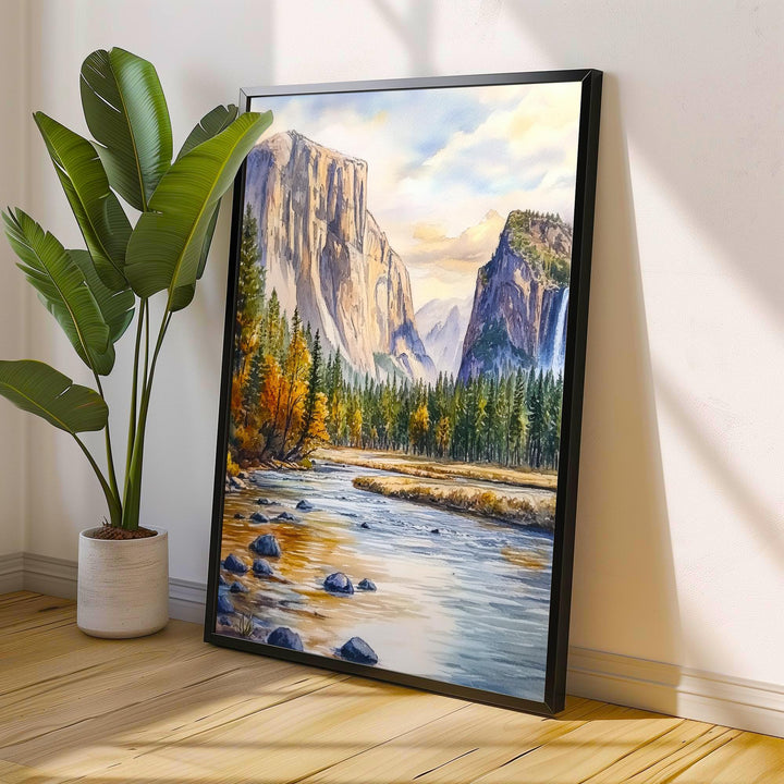 Yosemite National Park Watercolor Painting Poster USA Wall Art Mountain Landscape Print Gift for American Travel Lovers
