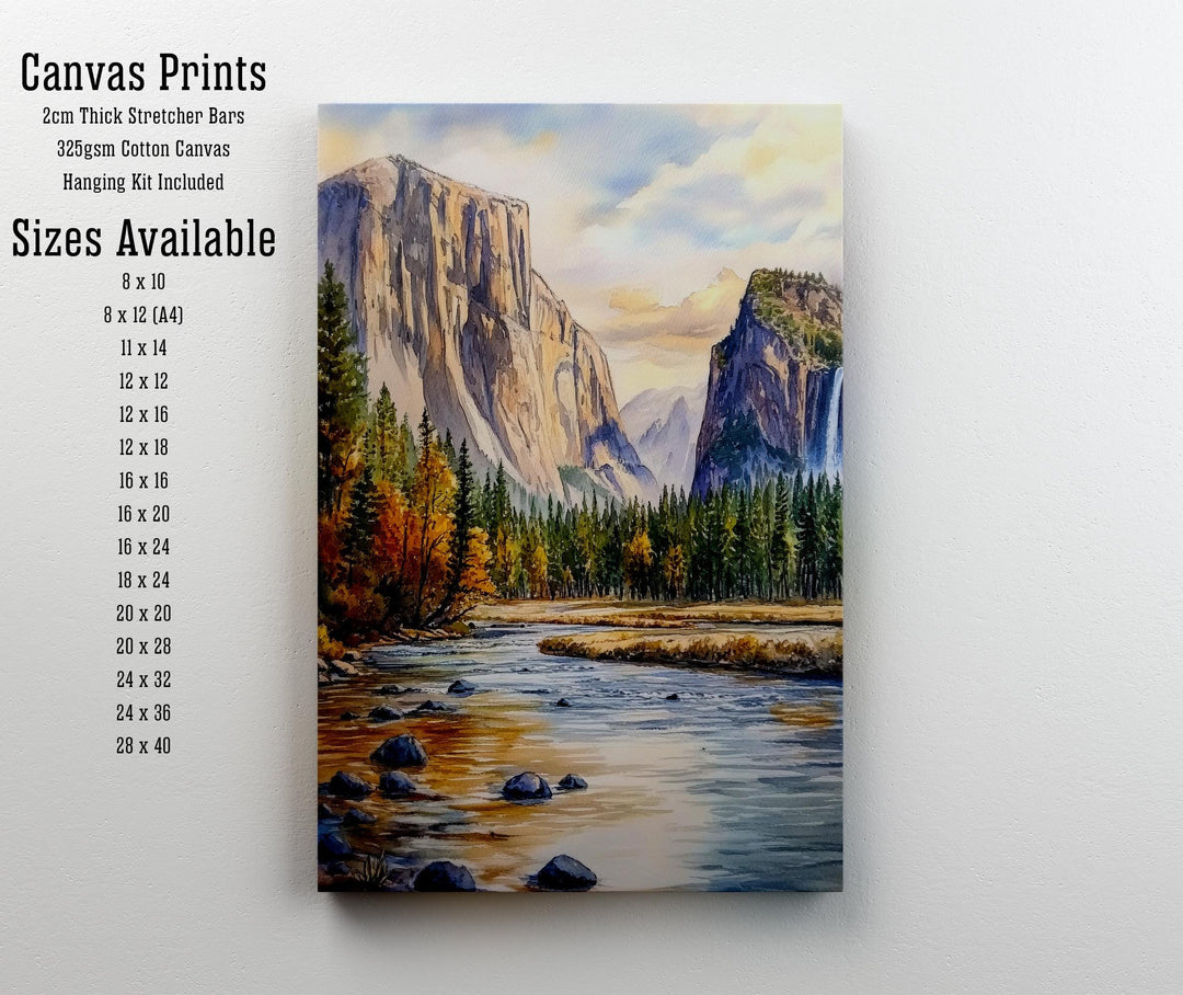 Yosemite National Park Watercolor Painting Poster USA Wall Art Mountain Landscape Print Gift for American Travel Lovers