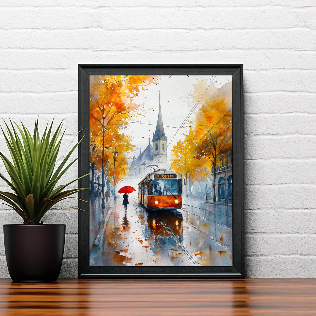 Zurich Watercolour Painting Poster Switzerland Wall Art Historic City Landscape Print Gift for Europe Travel Lovers and Fans