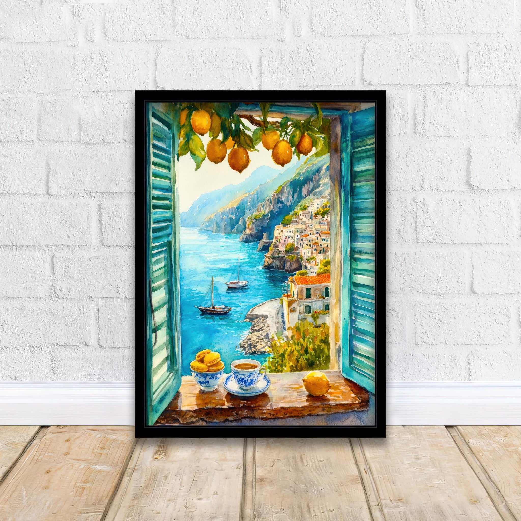 Amalfi Coast Watercolor Painting Poster Italy Wall Art Mediterranean Coastal Print Scenic Landscape Decor Gift for Europe Lovers and Italian