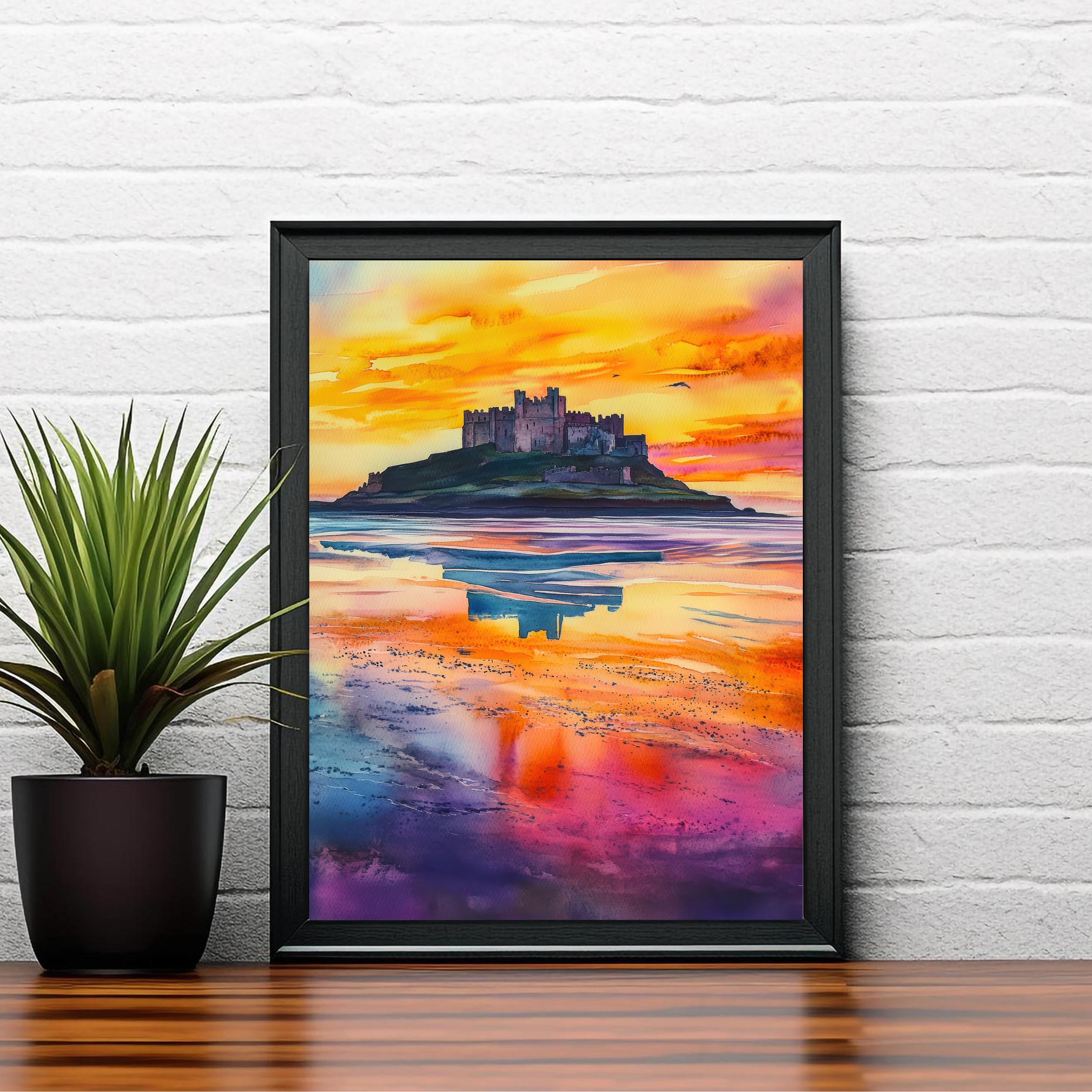 Bamburgh Castle Travel Poster Print Northumberland England Wall Art Coastal Fortress Decor Gift for UK History Lovers and Fans of Scenic
