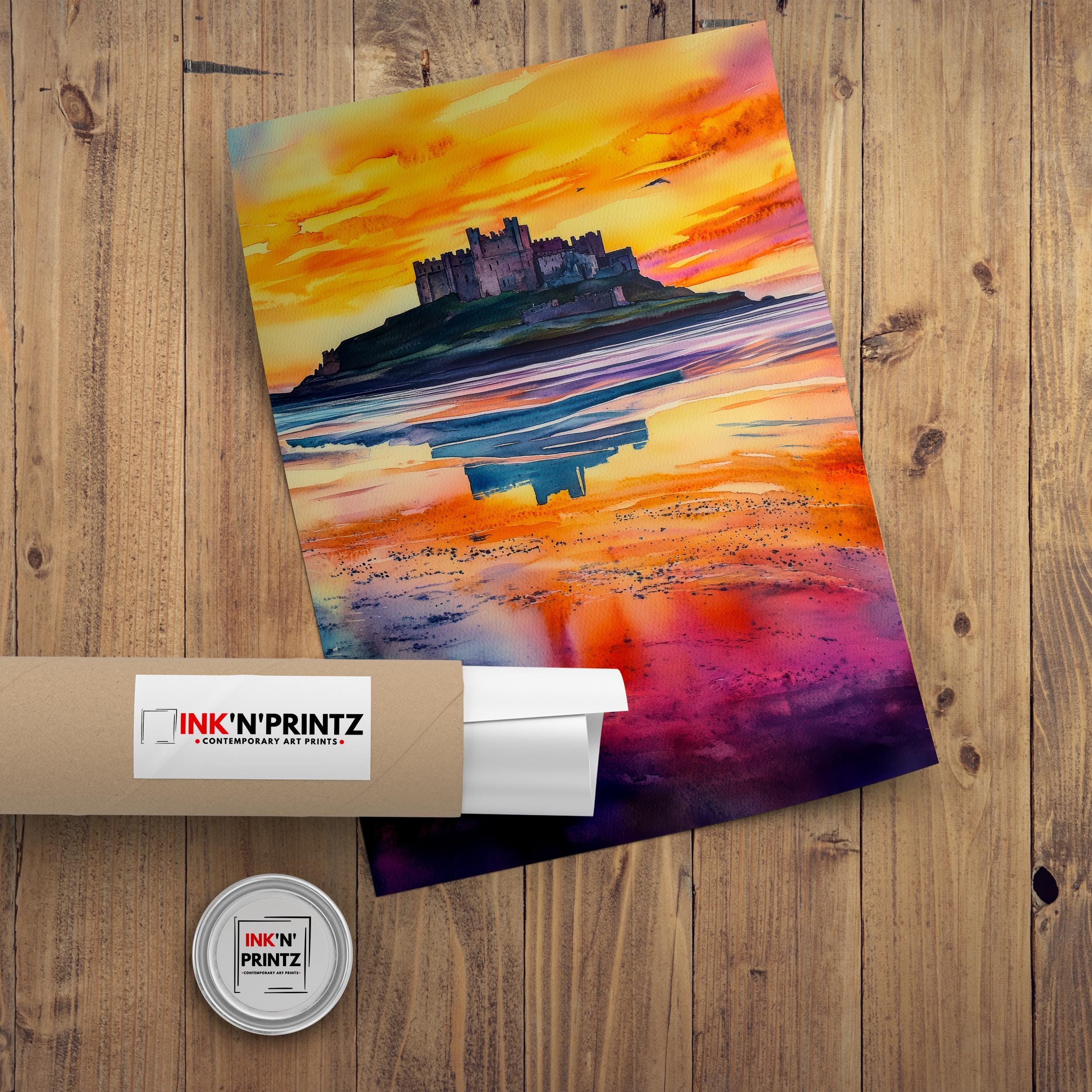 Bamburgh Castle Travel Poster Print Northumberland England Wall Art Coastal Fortress Decor Gift for UK History Lovers and Fans of Scenic
