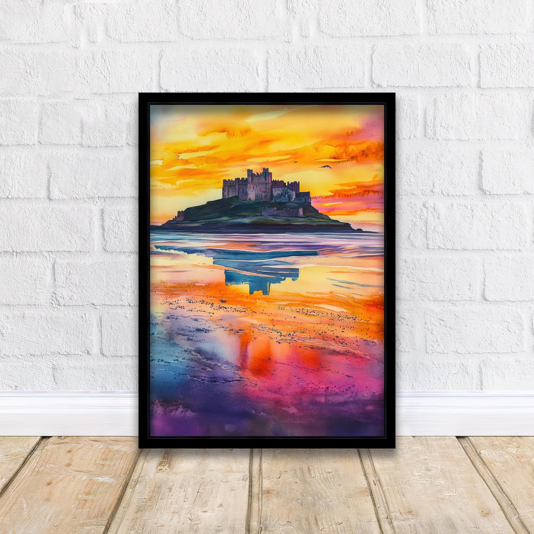 Bamburgh Castle Travel Poster Print Northumberland England Wall Art Coastal Fortress Decor Gift for UK History Lovers and Fans of Scenic