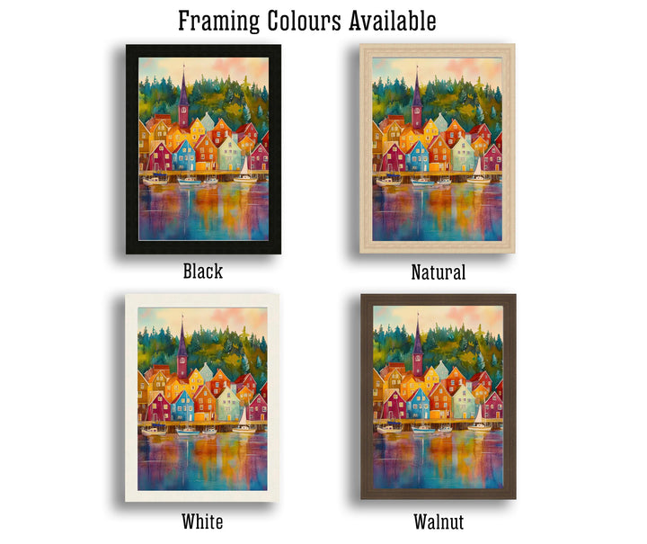 Bergen Watercolor Travel Poster Painting Norway Wall Art Scandinavian City Print Bryggen Harbour Decor Gift for Europe Lovers and Nordic