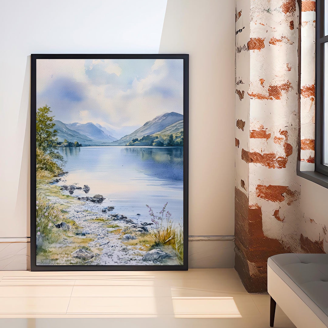 Coniston Water Watercolour Painting Poster Lake District England Wall Art Countryside Print Gift for UK Nature Lovers and Landscape Fans