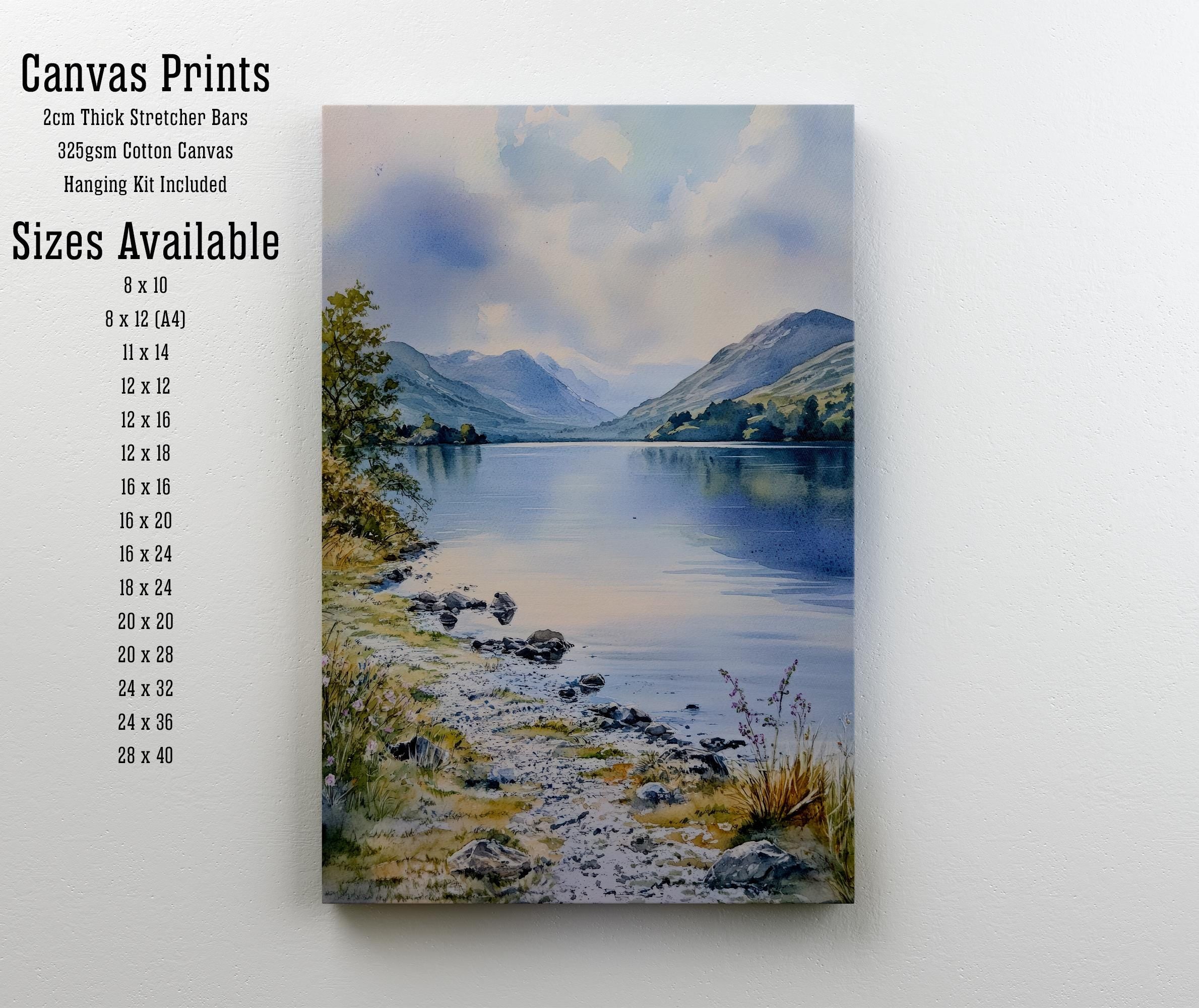 Coniston Water Watercolour Painting Poster Lake District England Wall Art Countryside Print Gift for UK Nature Lovers and Landscape Fans