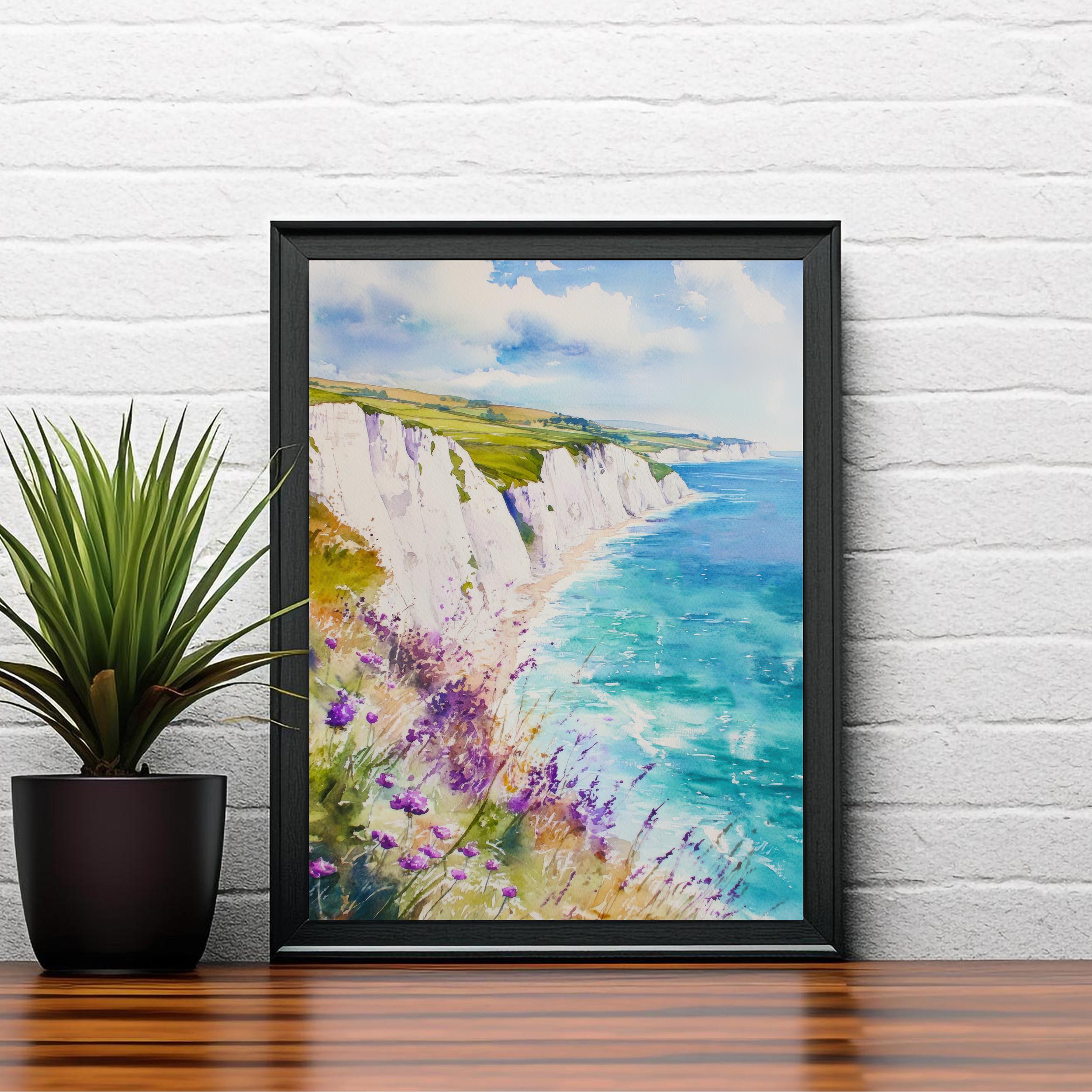 Isle of Wight Watercolor Painting Poster England Wall Art Coastal Landscape Print Gift for UK Beach Lovers and Fans of Scenic British Island