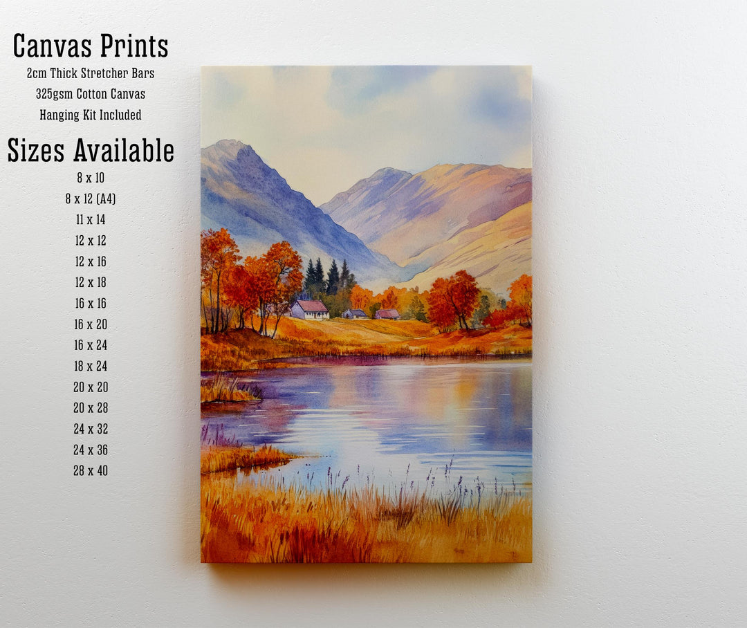Scottish Highlands Watercolour Painting Poster Scotland Wall Art Mountain Landscape Print Gift for UK Nature Lovers and Fans of Scenic