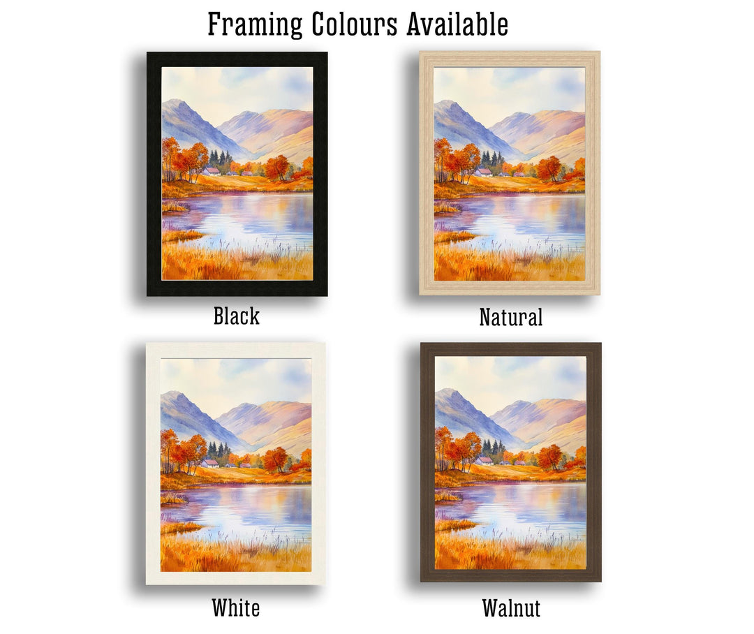 Scottish Highlands Watercolour Painting Poster Scotland Wall Art Mountain Landscape Print Gift for UK Nature Lovers and Fans of Scenic