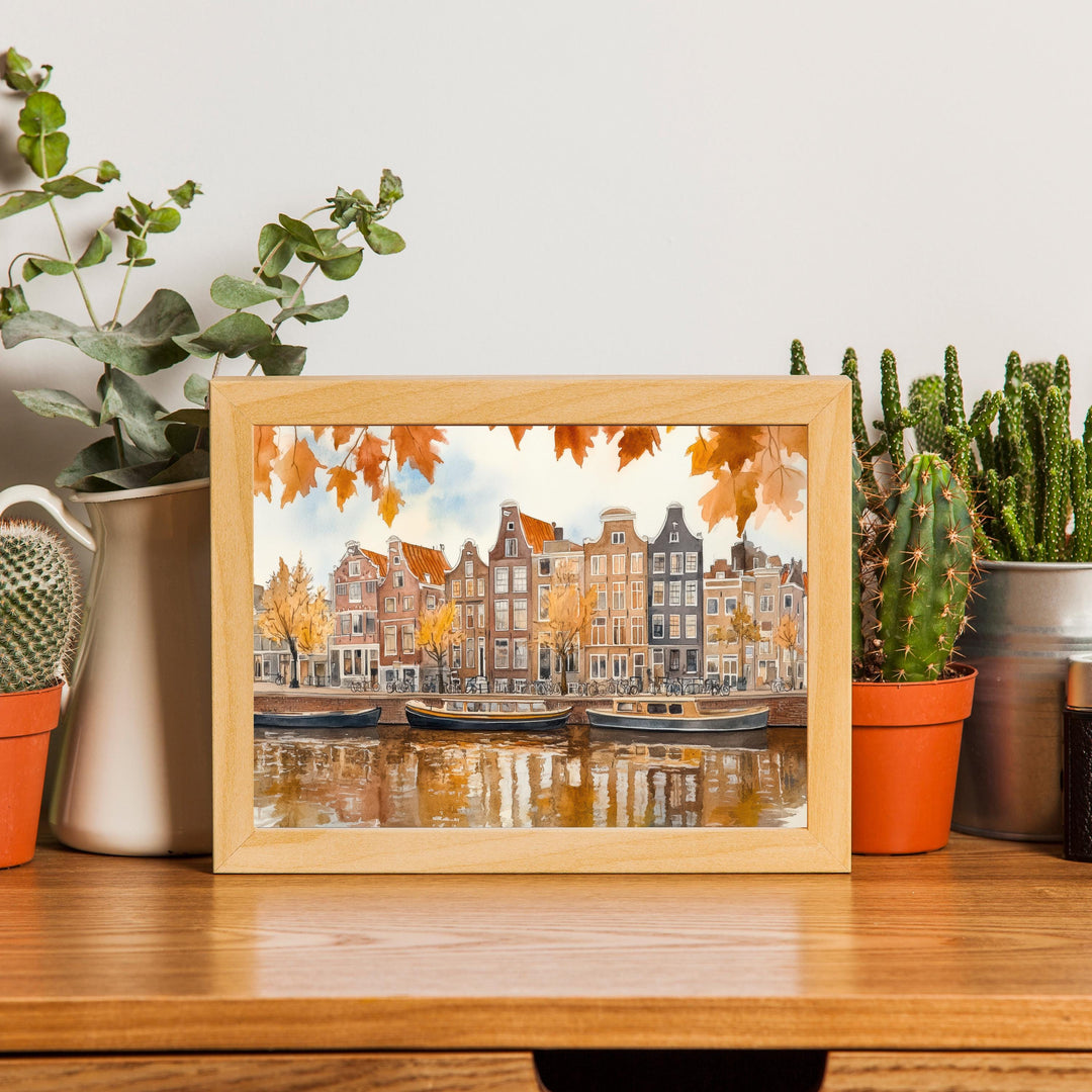 Amsterdam Watercolour Painting Poster Netherlands Wall Art City Canal Houses Landscape Print Gift for Europe Lovers and Fans of Scenic Dutch
