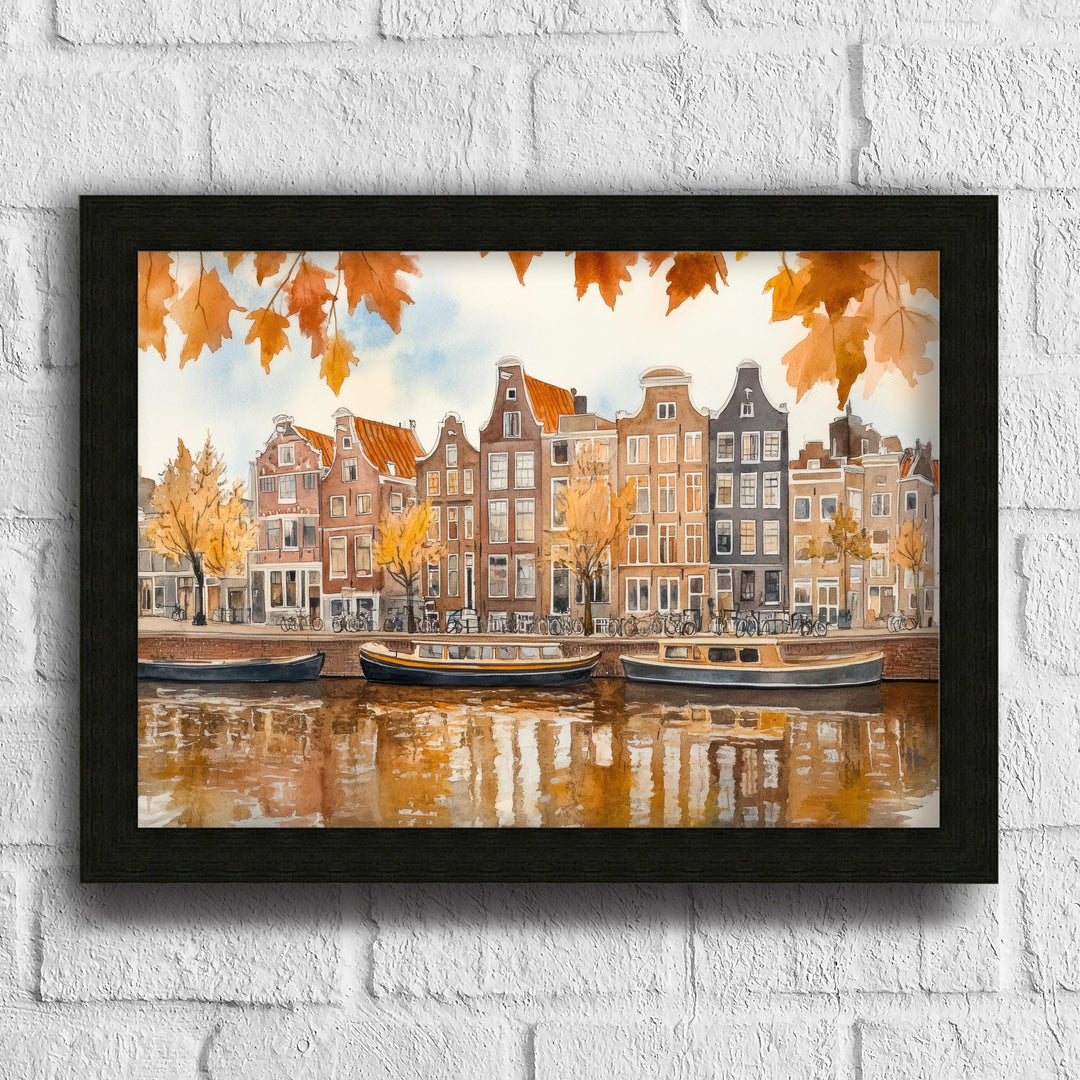 Amsterdam Watercolour Painting Poster Netherlands Wall Art City Canal Houses Landscape Print Gift for Europe Lovers and Fans of Scenic Dutch