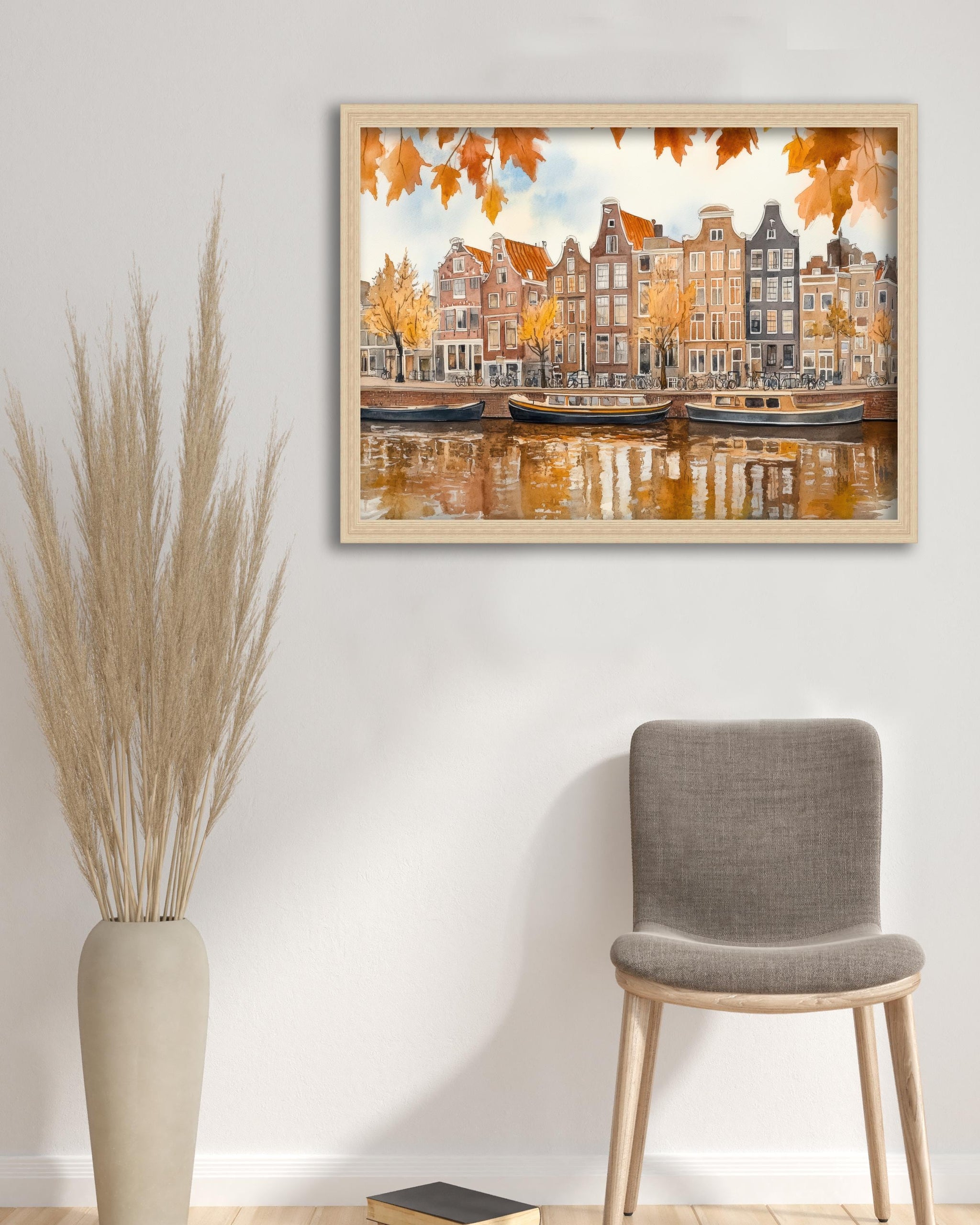 Amsterdam Watercolour Painting Poster Netherlands Wall Art City Canal Houses Landscape Print Gift for Europe Lovers and Fans of Scenic Dutch