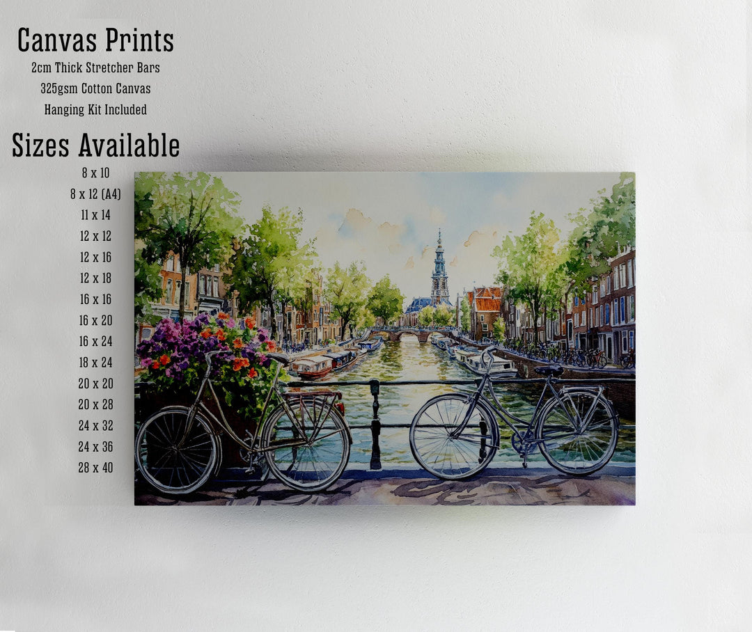 Amsterdam Watercolour Painting Poster Netherlands Wall Art City Canal Houses Landscape Print Gift for Europe Lovers and Fans of Scenic Dutch