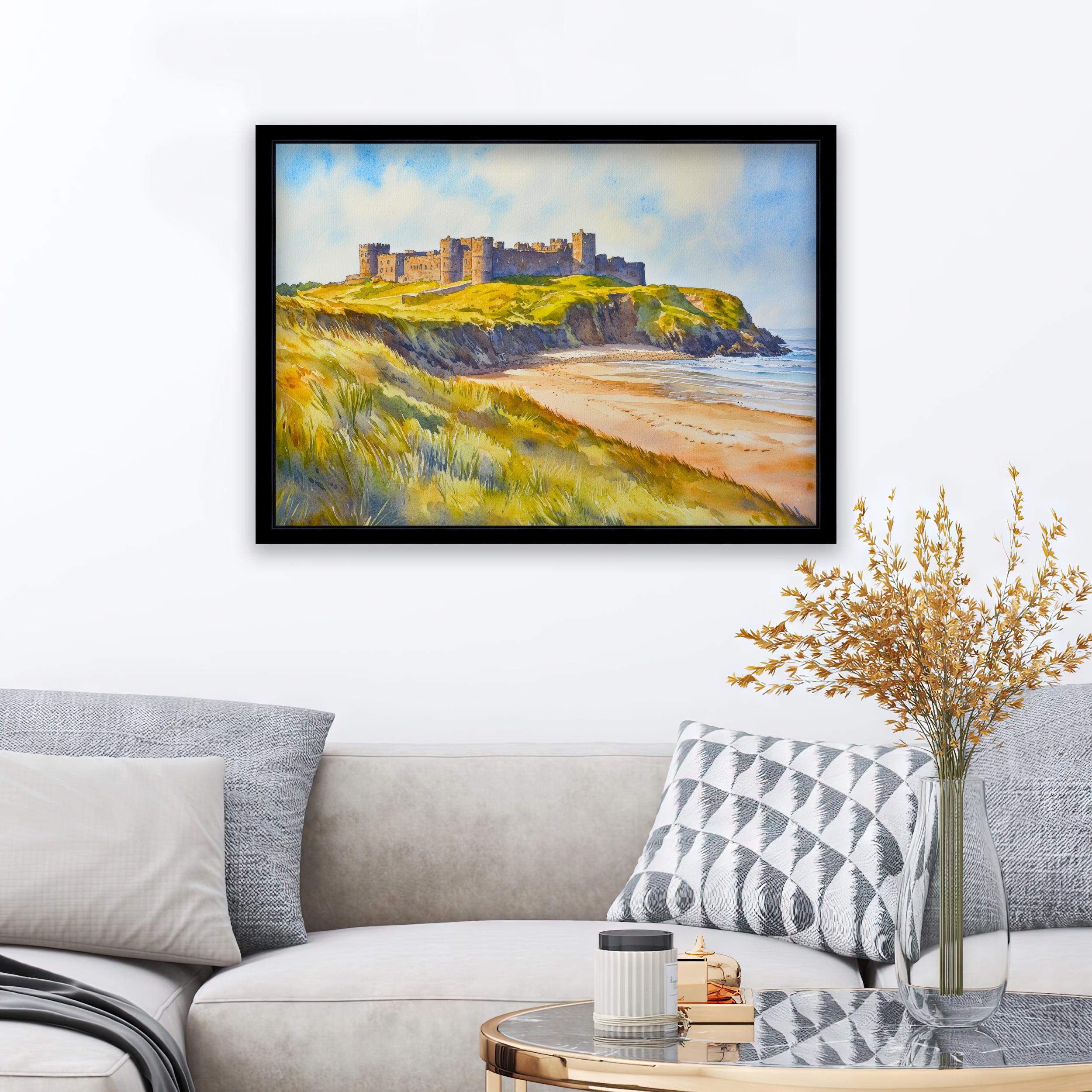 Bamburgh Castle Northumberland Travel Poster Print England Wall Art Coastal Landscape Gift for UK History Lovers and Fans of Scenic British
