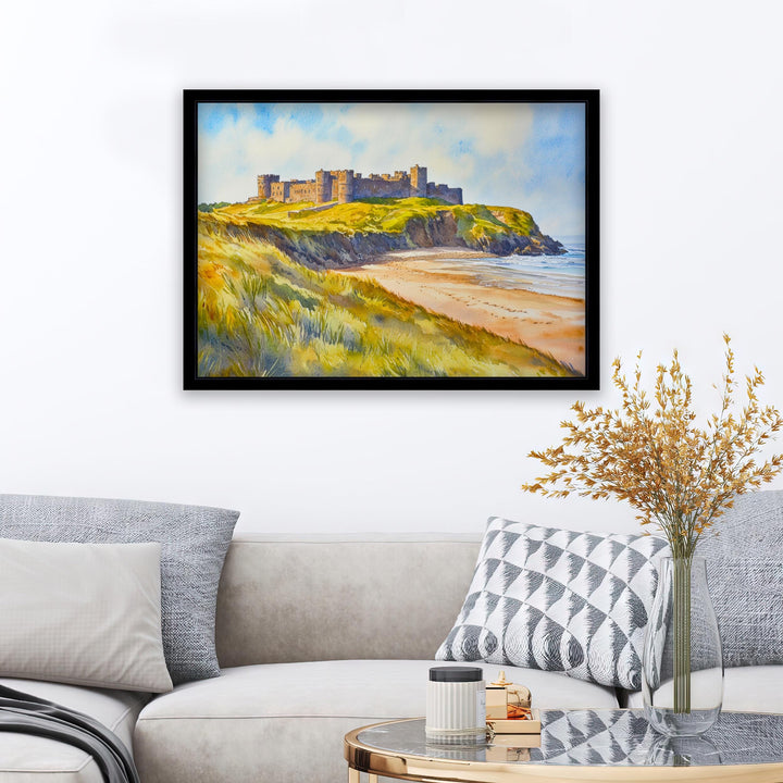 Bamburgh Castle Northumberland Travel Poster Print England Wall Art Coastal Landscape Gift for UK History Lovers and Fans of Scenic British