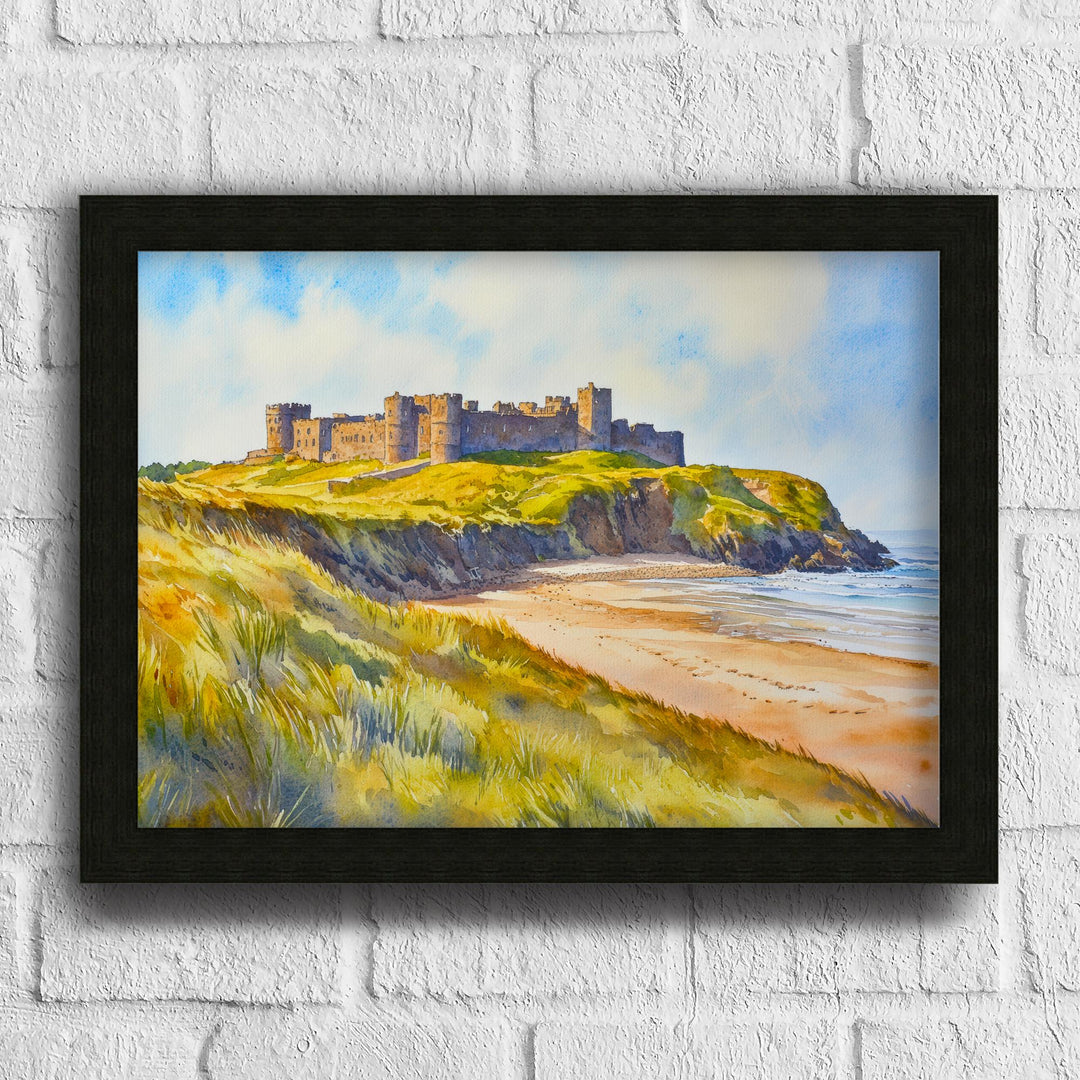 Bamburgh Castle Northumberland Travel Poster Print England Wall Art Coastal Landscape Gift for UK History Lovers and Fans of Scenic British