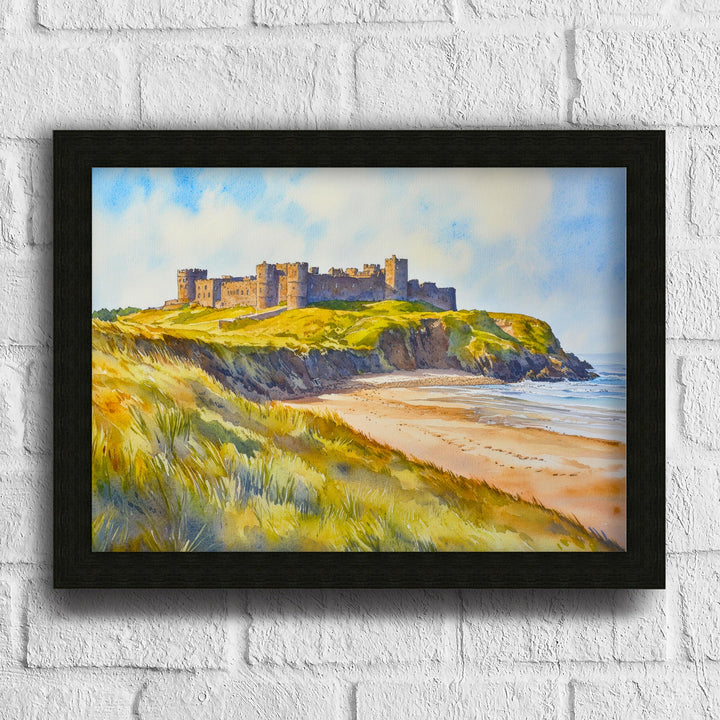 Bamburgh Castle Northumberland Travel Poster Print England Wall Art Coastal Landscape Gift for UK History Lovers and Fans of Scenic British