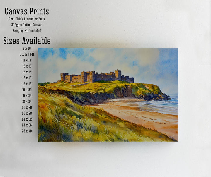 Bamburgh Castle Northumberland Travel Poster Print England Wall Art Coastal Landscape Gift for UK History Lovers and Fans of Scenic British