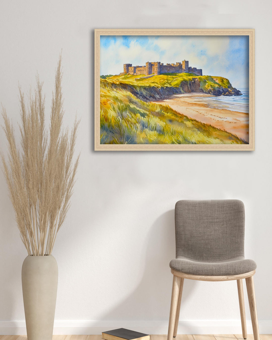 Bamburgh Castle Northumberland Travel Poster Print England Wall Art Coastal Landscape Gift for UK History Lovers and Fans of Scenic British