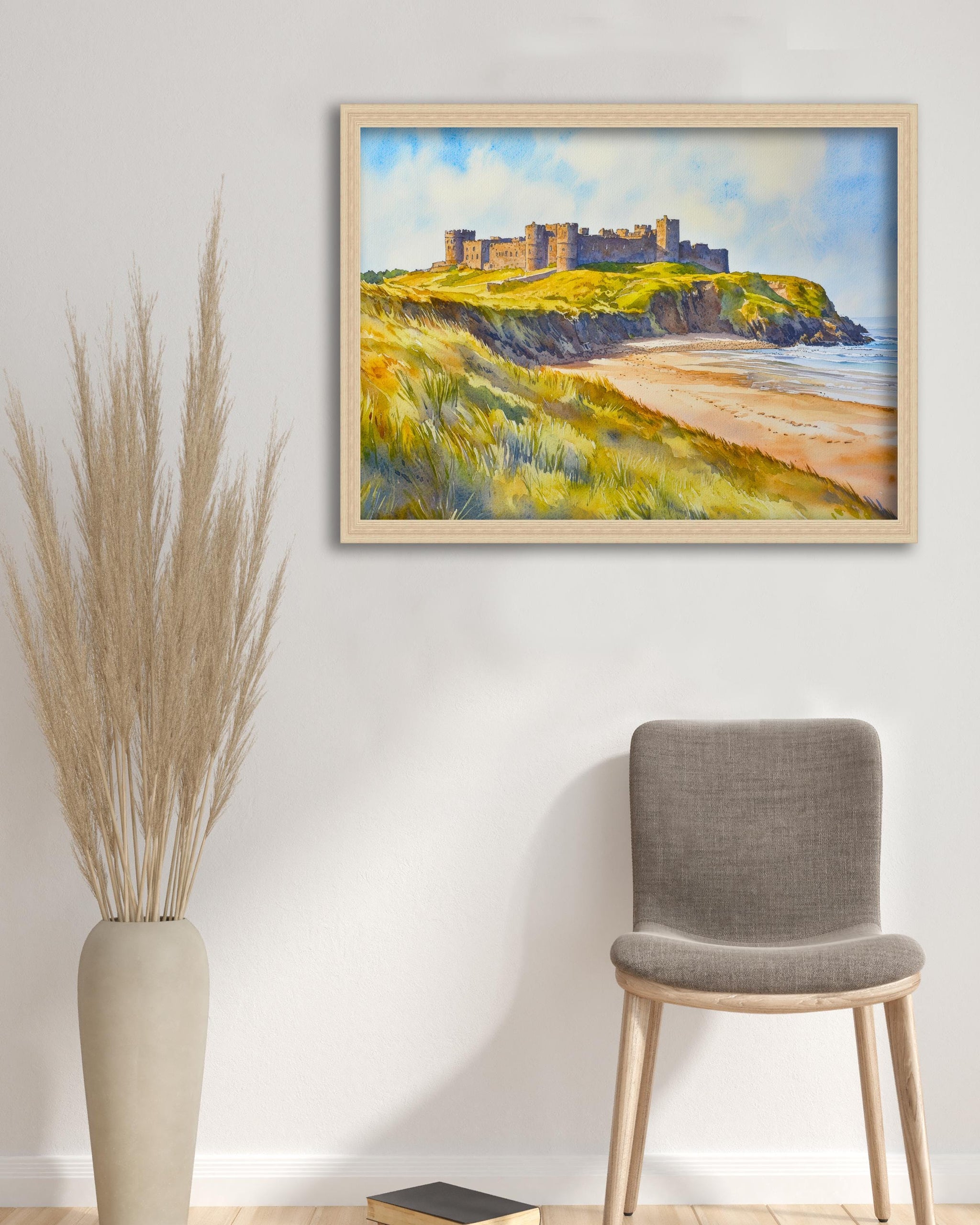 Bamburgh Castle Northumberland Travel Poster Print England Wall Art Coastal Landscape Gift for UK History Lovers and Fans of Scenic British