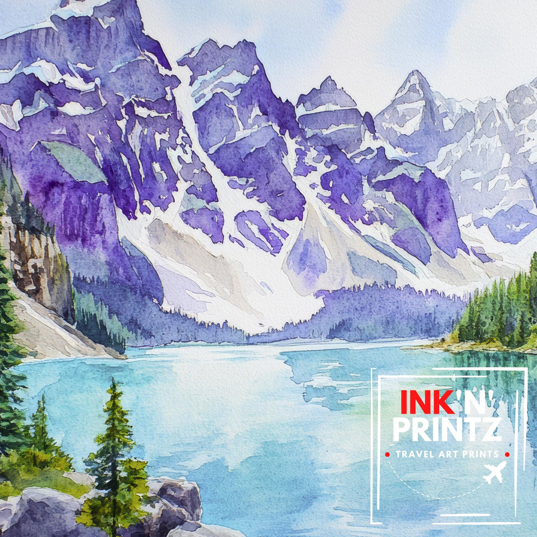 Banff National Park Watercolor Print Poster Canada Wall Art Mountain Landscape Gift for North America Lovers and Fans of Scenic Canadian