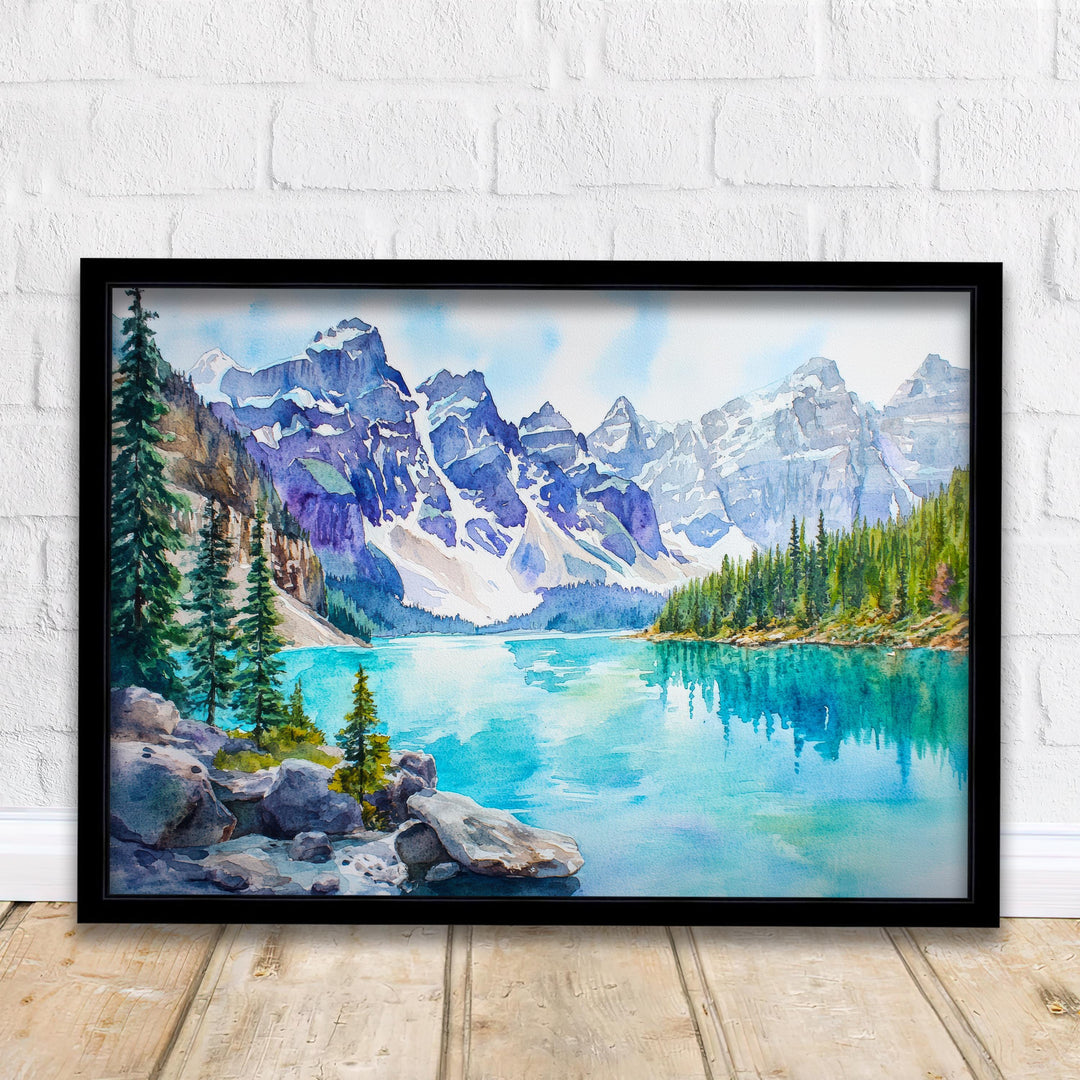 Banff National Park Watercolor Print Poster Canada Wall Art Mountain Landscape Gift for North America Lovers and Fans of Scenic Canadian