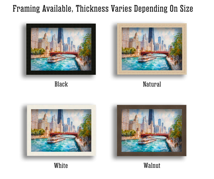 Chicago Watercolor Painting Poster USA Wall Art City Skyline Landscape Print Gift for American Travel Lovers and Fans of Scenic Illinois