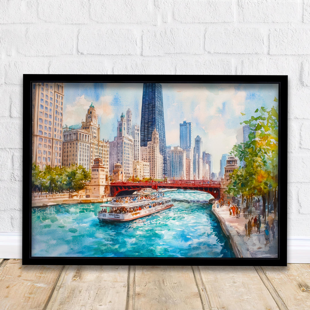 Chicago Skyline Watercolor Art Print, Cityscape Painting, Illinois Travel Decor, Architecture Lover Gift