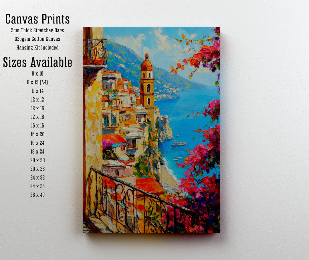 Amalfi Coast Oil Painting Poster Italy Wall Art Mediterranean Coastal Print Gift for Europe Lovers and Fans of Scenic Italian Seaside