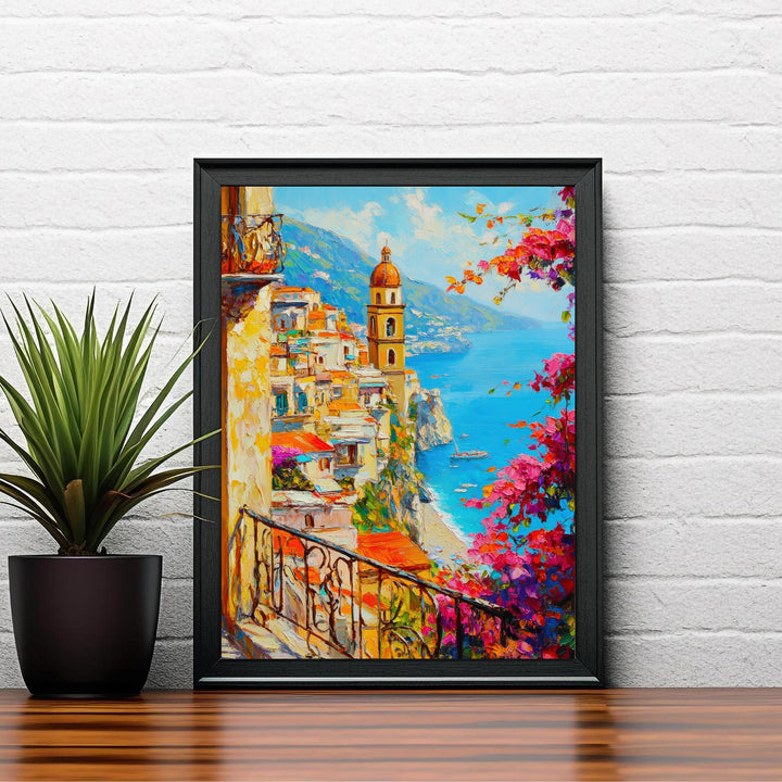 Amalfi Coast Oil Painting Poster Italy Wall Art Mediterranean Coastal Print Gift for Europe Lovers and Fans of Scenic Italian Seaside