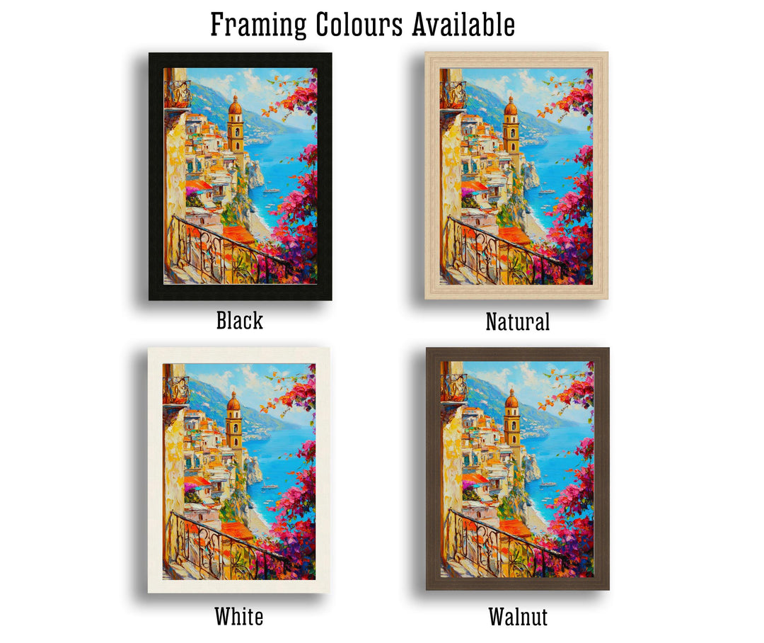 Amalfi Coast Oil Painting Poster Italy Wall Art Mediterranean Coastal Print Gift for Europe Lovers and Fans of Scenic Italian Seaside