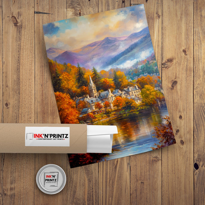 Ambleside Lake District Travel Poster Print England Wall Art Countryside Landscape Decor Gift for UK Nature Lovers and Fans of Scenic
