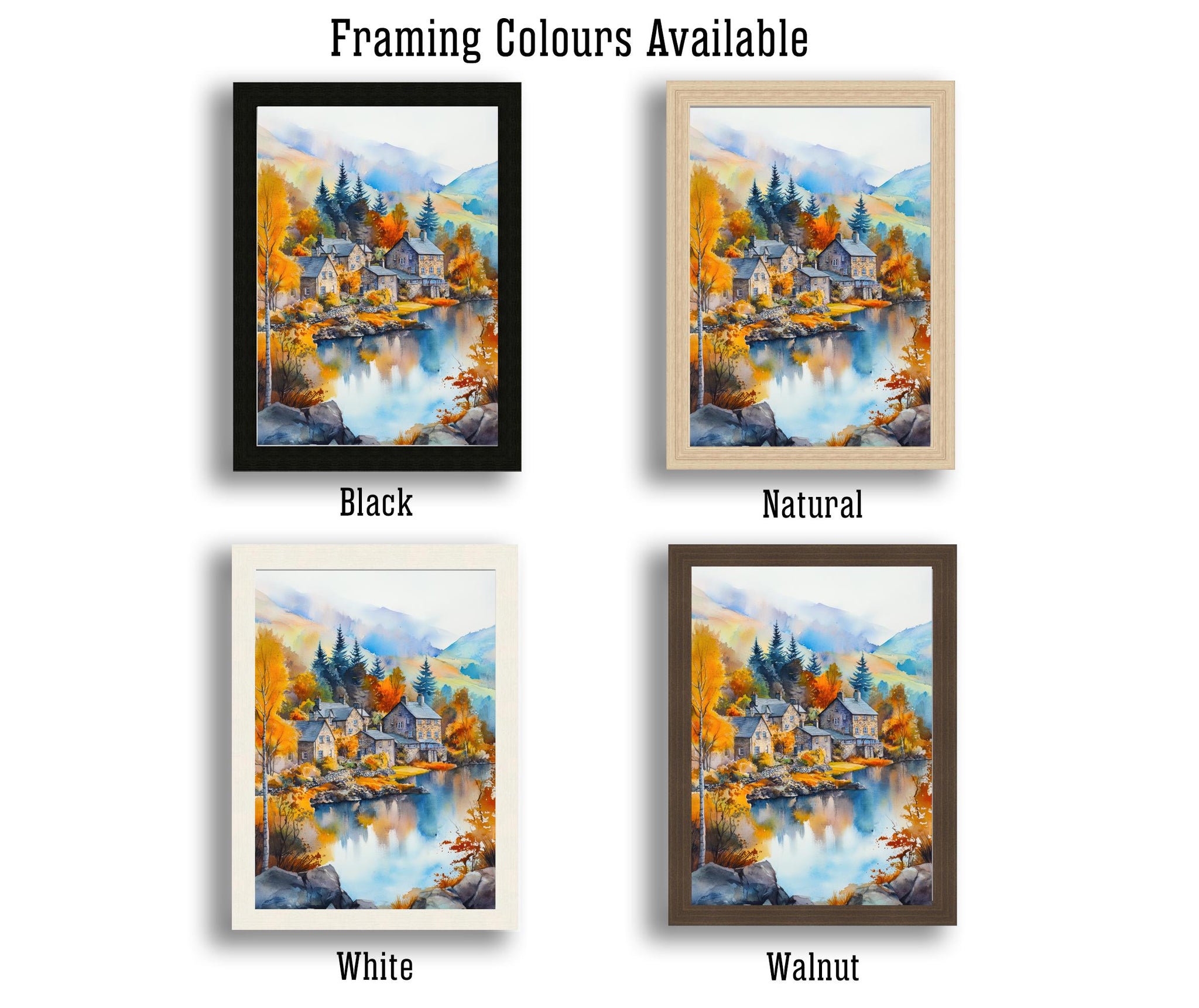 Ambleside Lake District Watercolour Painting Poster England Wall Art Countryside Landscape Print Gift for UK Nature Lovers and Fans