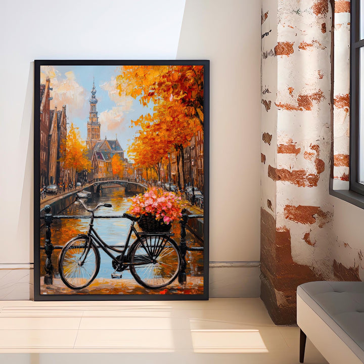 Amsterdam Oil Painting Poster Netherlands Wall Art Canal Houses City Print Decor Gift for Europe Lovers and Fans of Scenic Dutch
