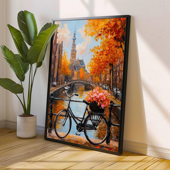 Amsterdam Oil Painting Poster Netherlands Wall Art Canal Houses City Print Decor Gift for Europe Lovers and Fans of Scenic Dutch