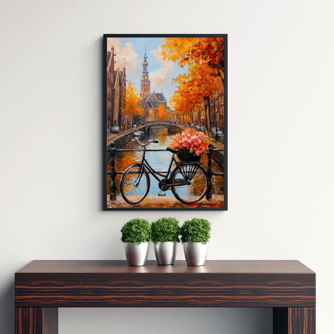 Amsterdam Oil Painting Poster Netherlands Wall Art Canal Houses City Print Decor Gift for Europe Lovers and Fans of Scenic Dutch