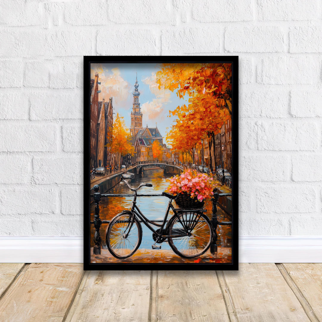 Amsterdam Oil Painting Poster Netherlands Wall Art Canal Houses City Print Decor Gift for Europe Lovers and Fans of Scenic Dutch