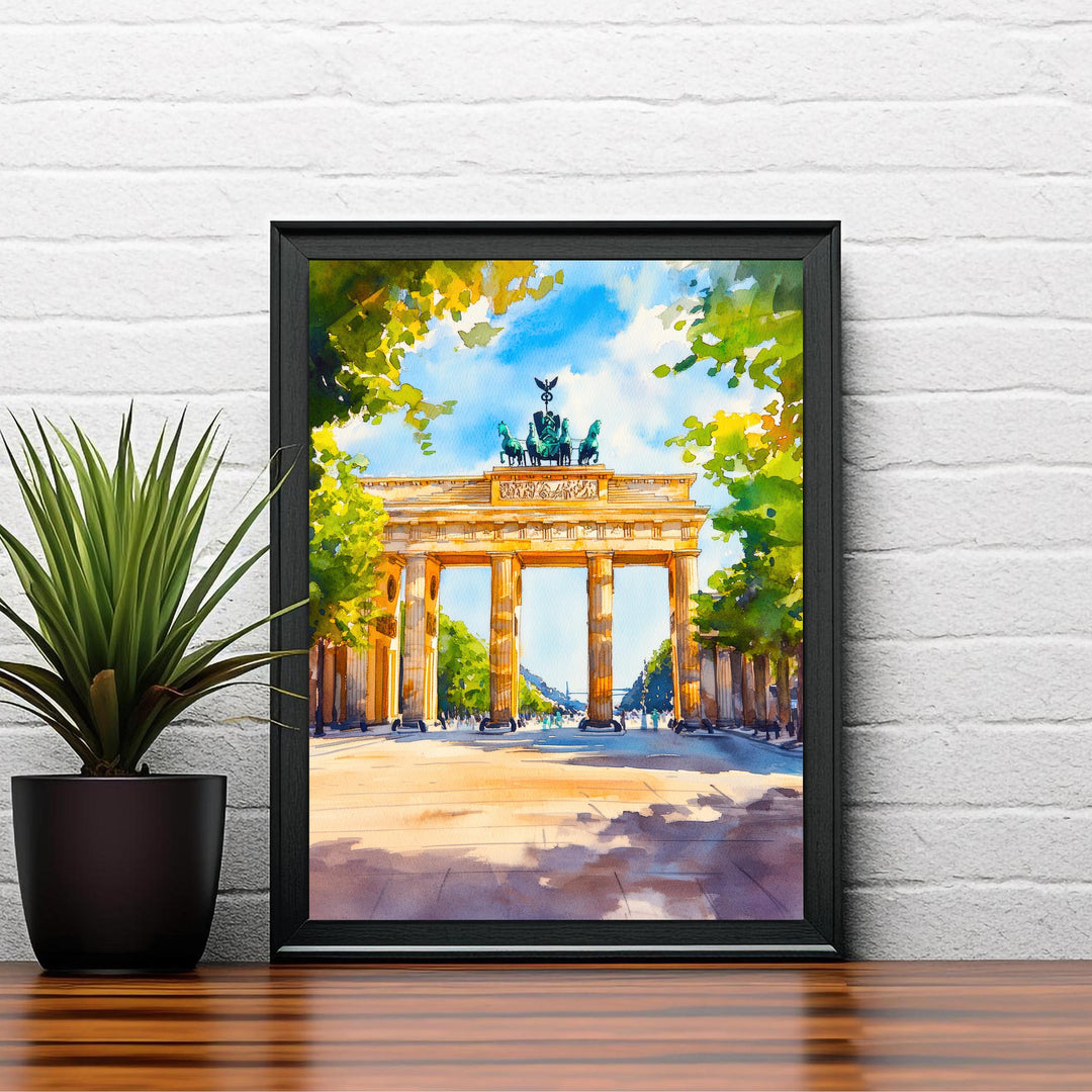 Berlin Watercolour Painting Poster Germany Wall Art Historic City Print Brandenburg Gate Skyline Decor Gift for Europe Lovers and Fans