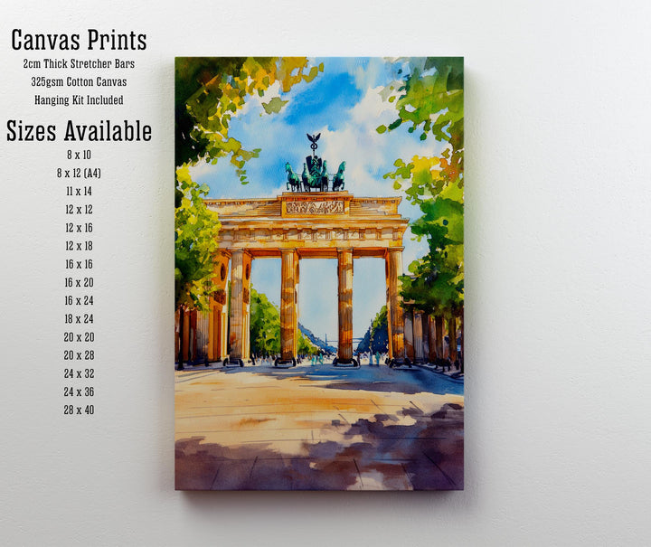 Berlin Watercolour Painting Poster Germany Wall Art Historic City Print Brandenburg Gate Skyline Decor Gift for Europe Lovers and Fans