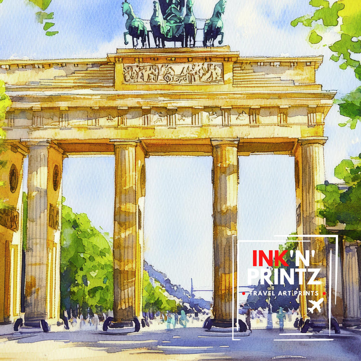 Berlin Watercolour Painting Poster Germany Wall Art Historic City Print Brandenburg Gate Skyline Decor Gift for Europe Lovers and Fans
