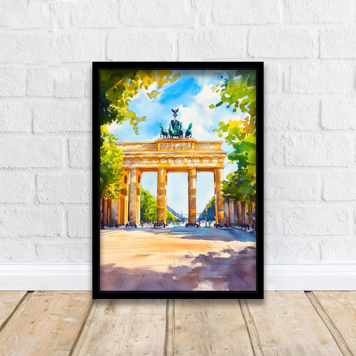 Berlin Watercolour Painting Poster Germany Wall Art Historic City Print Brandenburg Gate Skyline Decor Gift for Europe Lovers and Fans