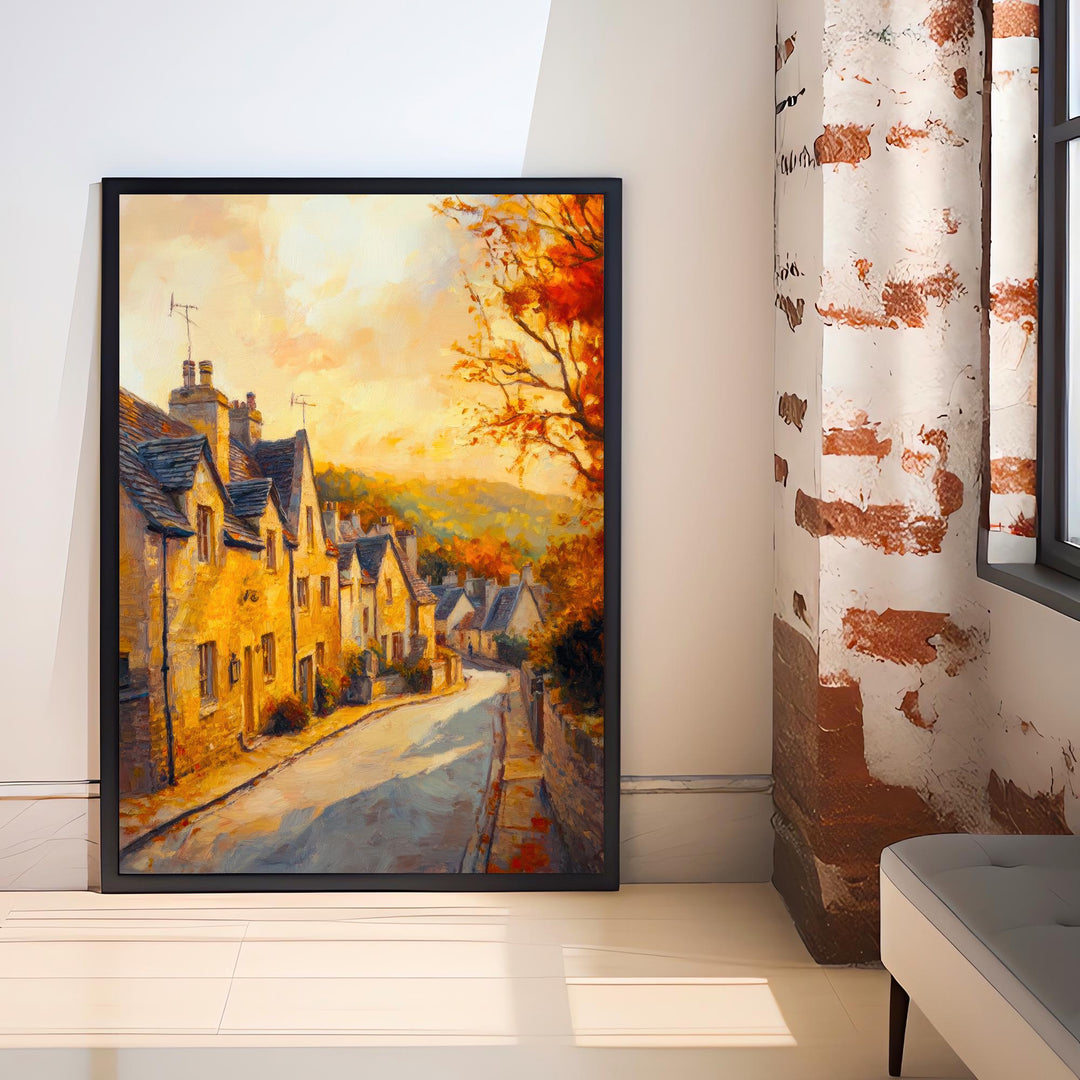 Broadway Oil Painting Poster Cotswolds England Wall Art Countryside Village Print Decor Gift for UK Nature Lovers and Fans of Scenic