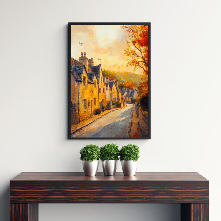 Broadway Oil Painting Poster Cotswolds England Wall Art Countryside Village Print Decor Gift for UK Nature Lovers and Fans of Scenic