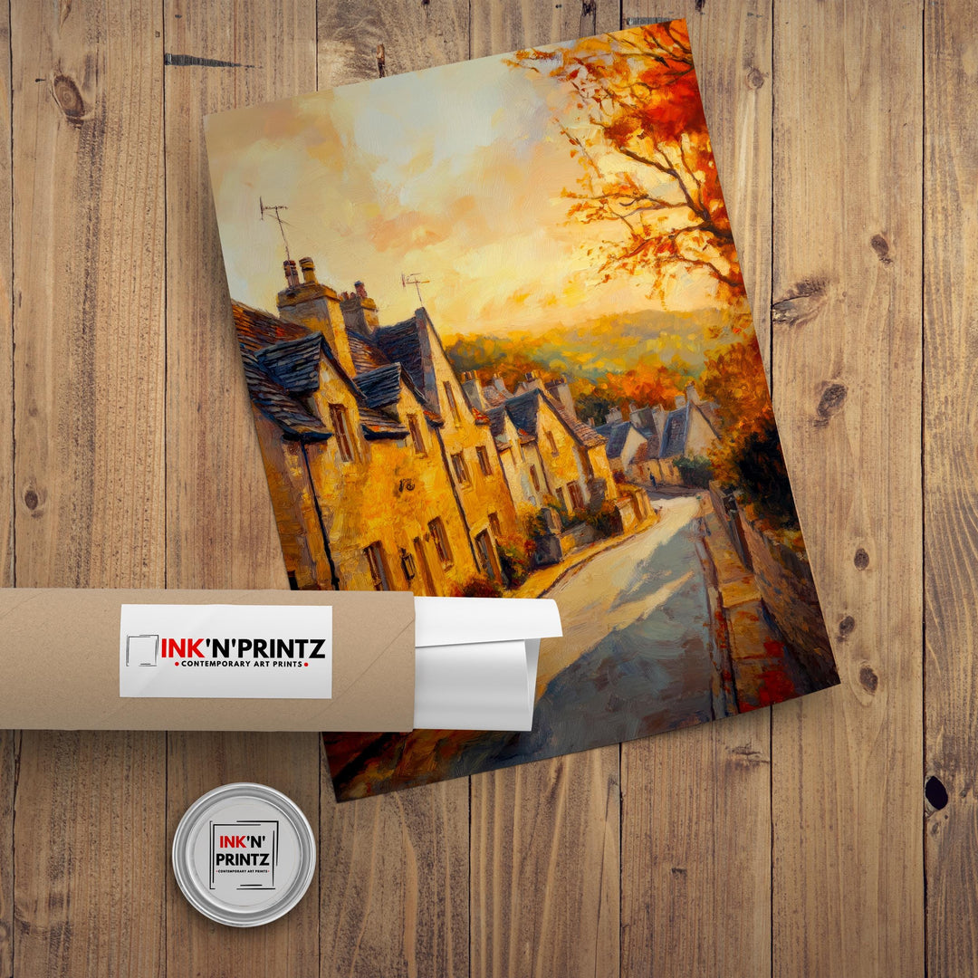 Broadway Oil Painting Poster Cotswolds England Wall Art Countryside Village Print Decor Gift for UK Nature Lovers and Fans of Scenic