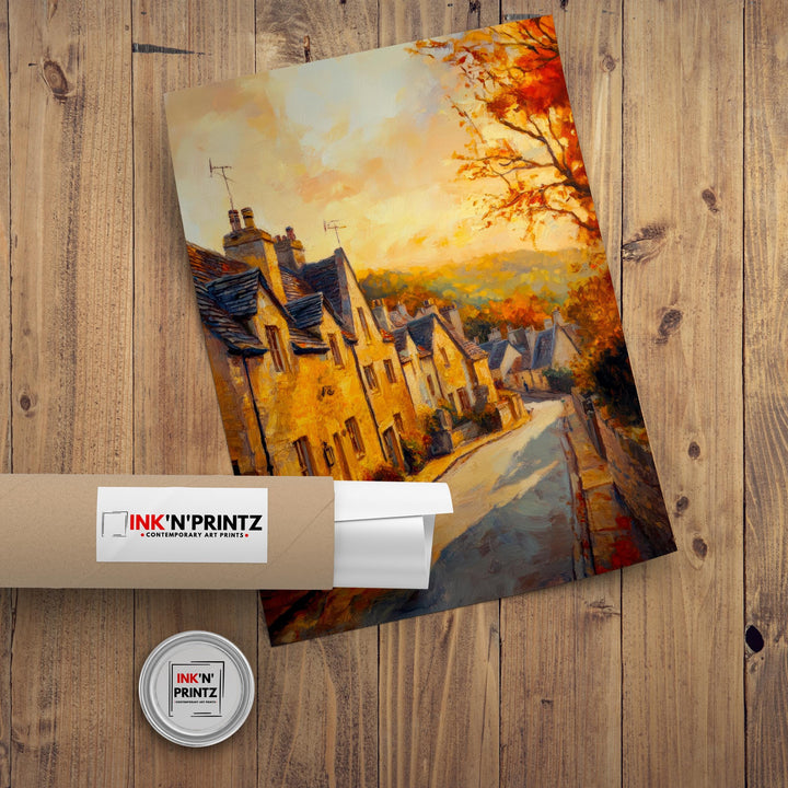 Broadway Oil Painting Poster Cotswolds England Wall Art Countryside Village Print Decor Gift for UK Nature Lovers and Fans of Scenic